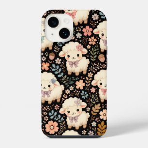 Cute Chibi Lamb Floral Pattern Cottagecore  iPhone 14 Case