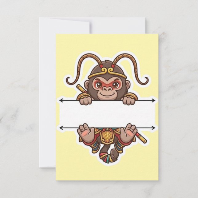 Cute Chibi Monkey King Split Name Frame Thank You Card (Front)
