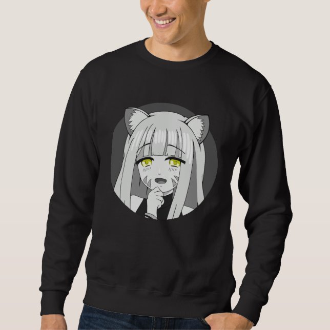Cute Chibi Neko Girl with Smug Smile Illustration Sweatshirt (Front)