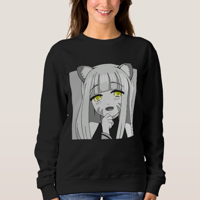 Cute Chibi Neko Girl with Smug Smile Sweatshirt (Front)
