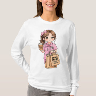 Cute Chibi Nurse Black Friday Shopping & Coffee T-Shirt