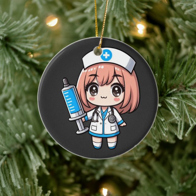 Cute Chibi Nurse - healthcare, anime, medical Ceramic Ornament (Tree)