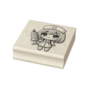 Cute Chibi Nurse - healthcare, anime, medical Rubber Stamp