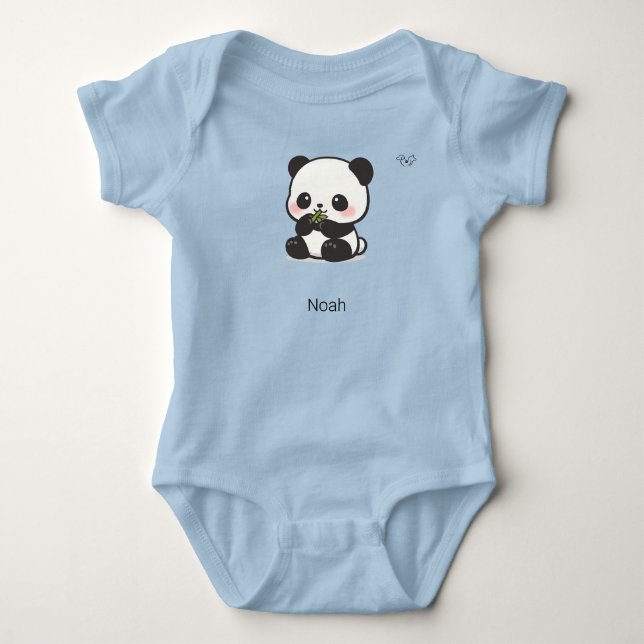 Cute Chibi Panda Bamboo Personalised Baby Bodysuit (Front)