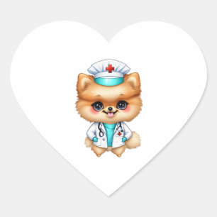 Cute Chibi Pomeranian for Dog Lover Nurse Heart Sticker