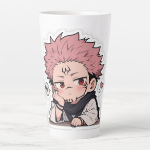 Cute Chibi Pouty King Sticker - Kawaii Pink Hair  Latte Mug