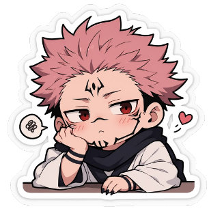 Cute Chibi Pouty King Sticker - Kawaii Pink Hair Printed Backpack