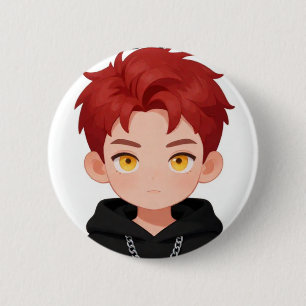 Cute Chibi Red Hair Boy Yellow Eyes Anime Accessor 6 Cm Round Badge