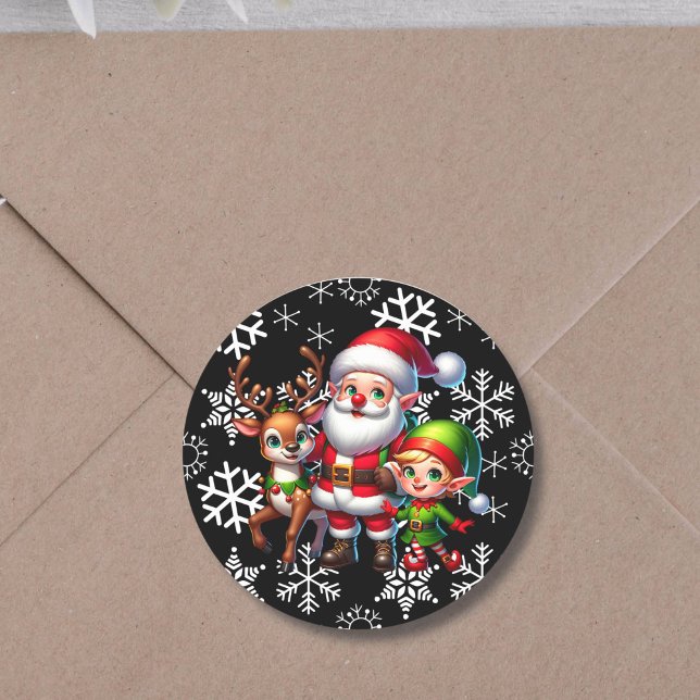 Cute Chibi Santa, Elf and Reindeer Christmas Classic Round Sticker (Creator Uploaded)