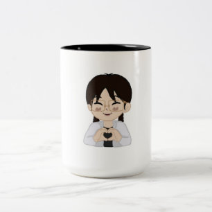 Cute Chibi Self-Portrait with Heart Hands Mug 
