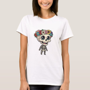 Cute Chibi Skeleton Character Wearing Colourful T-Shirt