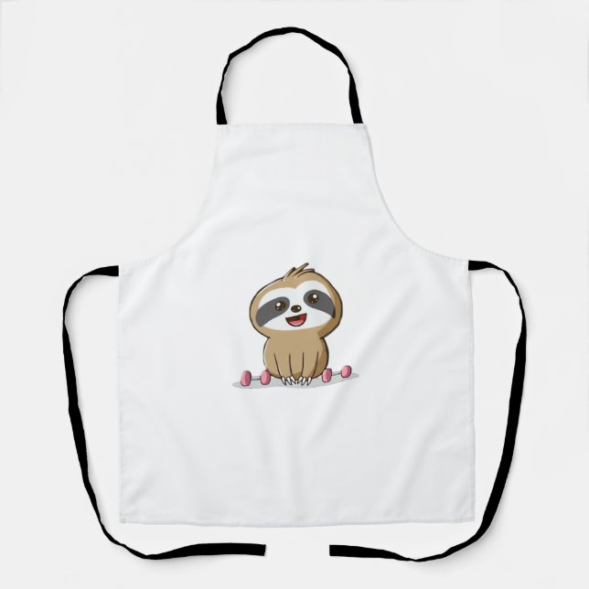 Cute Chibi Sloth Workout � Funny Kawaii Gym Animal Apron (Front)