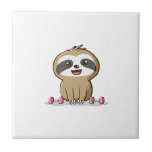 Cute Chibi Sloth Workout � Funny Kawaii Gym Animal Ceramic Tile