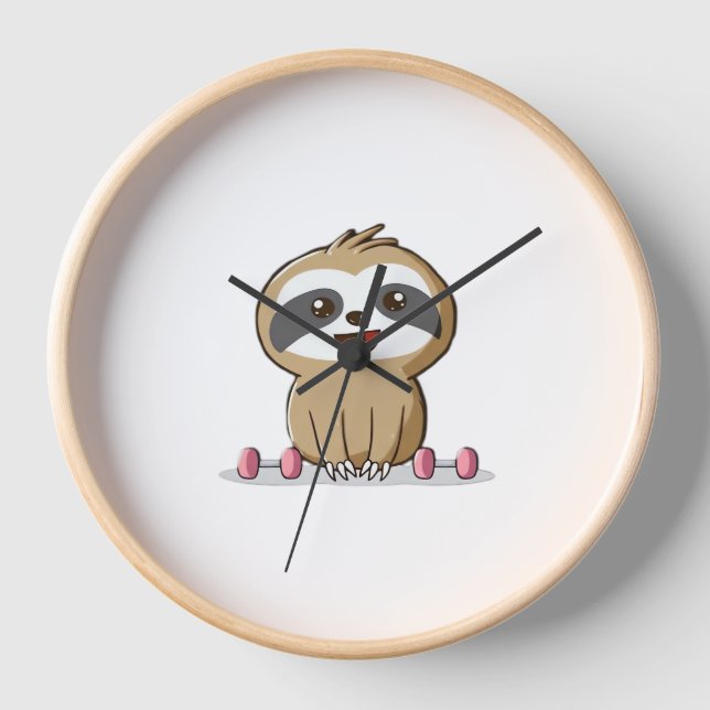 Cute Chibi Sloth Workout � Funny Kawaii Gym Animal Clock (Front)