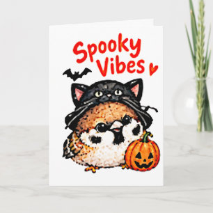 Cute Chibi Sparrow Bird Halloween Card