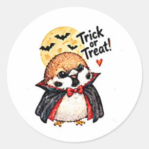 Cute Chibi Sparrow Bird Halloween Dracula Classic Round Sticker