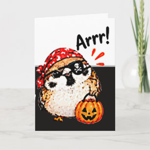Cute Chibi Sparrow Bird Halloween Pirate Fun Card