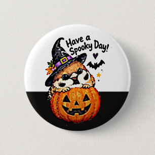 Cute Chibi Sparrow Bird Halloween Pumpkin 6 Cm Round Badge