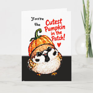 Cute Chibi Sparrow Bird Halloween Pumpkin Card