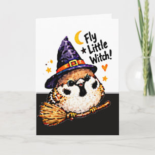 Cute Chibi Sparrow Bird Halloween Witch fun Card