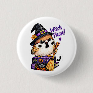 Cute Chibi Sparrow Bird Halloween Witch Please 3 Cm Round Badge