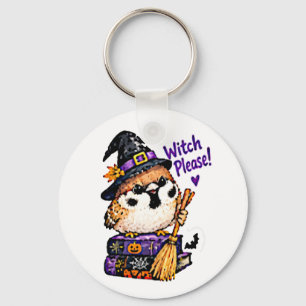 Cute Chibi Sparrow Bird Halloween Witch Please Key Ring