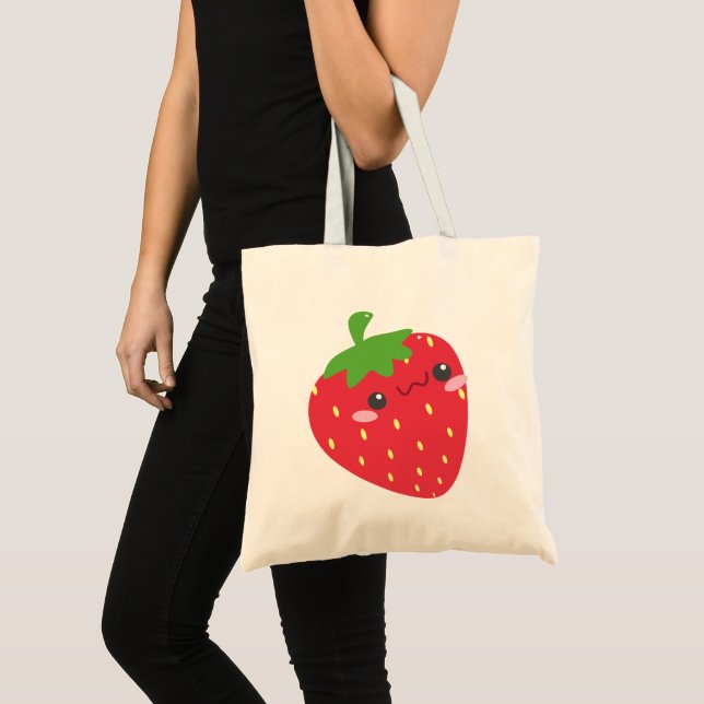Cute Chibi Strawberry Image Tote Bag (Front (Product))