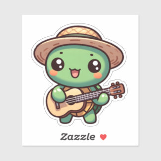 Cute Chibi Turtle Playing Guitar