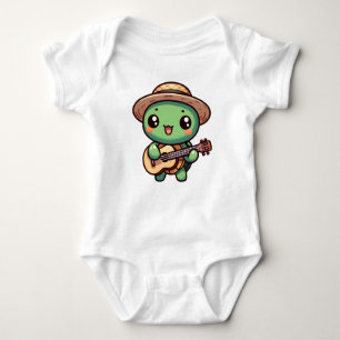Cute Chibi Turtle Playing Guitar Baby Bodysuit
