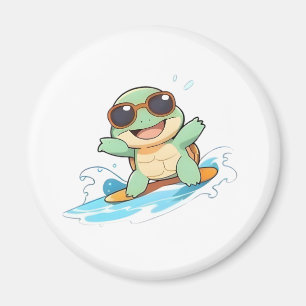 Cute Chibi Turtle Surfer Summer Beach Design Magnet