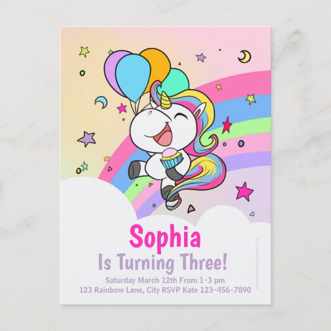 Cute Chibi Unicorn Birthday Invitations (Front)