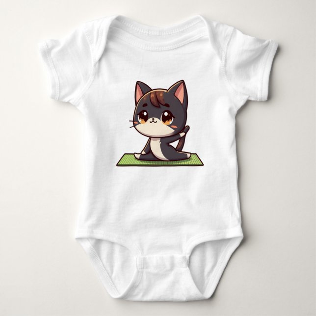 Cute Chibi Yoga Cat Baby Bodysuit (Front)