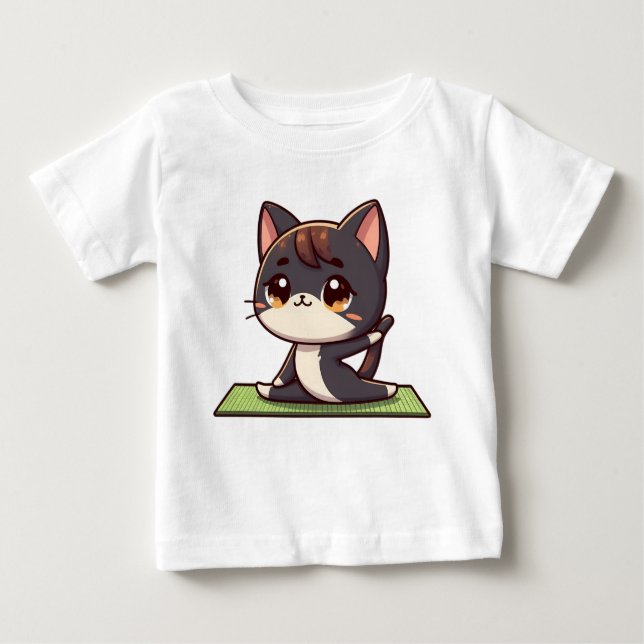 Cute Chibi Yoga Cat Baby T-Shirt (Front)