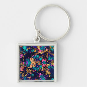 Cute chic abstract flowers background key ring