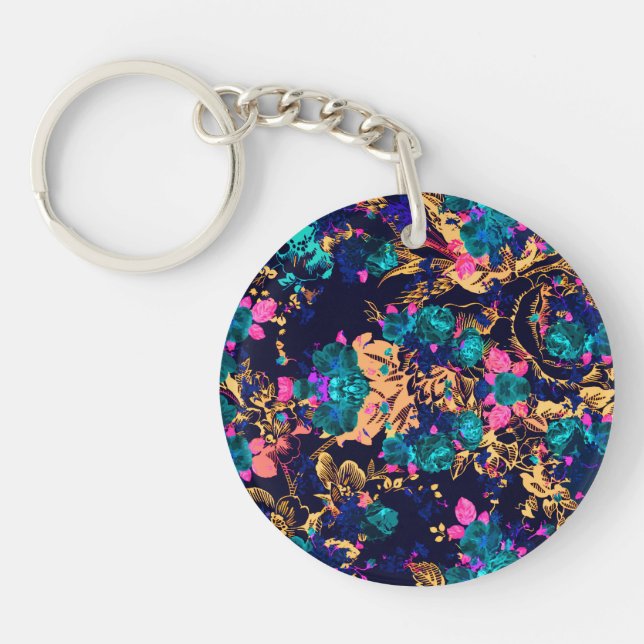 Cute chic abstract flowers background key ring (Front)
