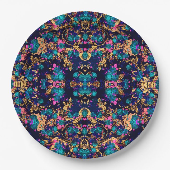 Cute chic abstract flowers background paper plate (Front)