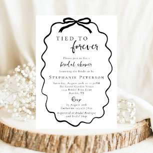 Cute Chic Black Bow Tied to Forever Bridal Shower Invitation