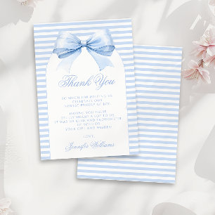 Cute Chic Blue Bow French Baby Boy Shower Thank You Card