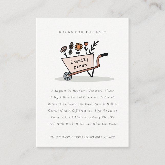 Cute Chic Blush Floral Cart Books For Baby Shower Enclosure Card (Front)