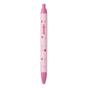 Cute Chic Blush Pink Red Hearts Personalised Black Ink Pen