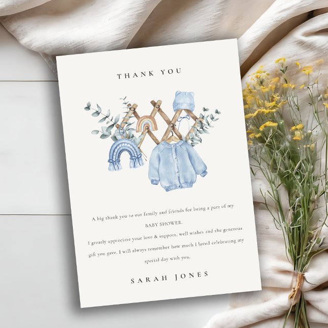 Cute Chic Boy Baby Nursery Essential Baby Shower Thank You Card (Creator Uploaded)