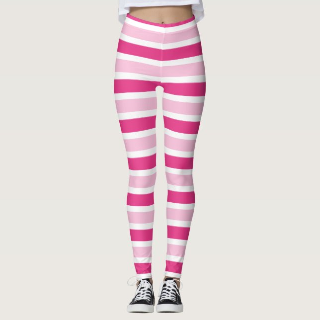 Cute Chic Classic Pink & White Stripes  Leggings (Front)