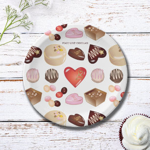 Cute Chic Colourful Chocolate Candy Heart Pattern Paper Plate