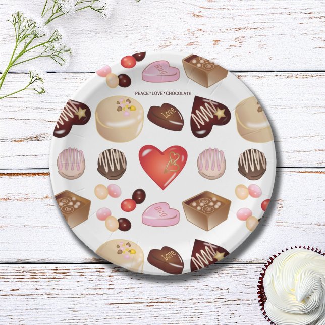 Cute Chic Colourful Chocolate Candy Heart Pattern Paper Plate (Creator Uploaded)