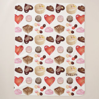 Cute Chic Colourful Chocolate Candy Heart Pattern Sherpa Blanket