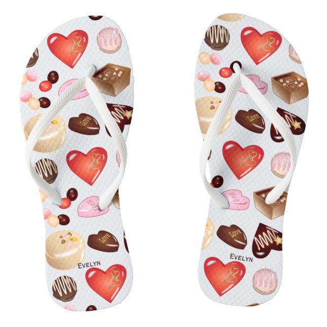 Cute Chic Colourful Chocolate Candy Heart Pattern Thongs (Footbed)