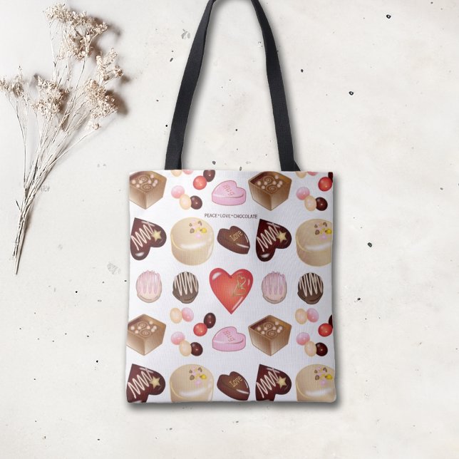 Cute Chic Colourful Chocolate Candy Heart Pattern Tote Bag (Creator Uploaded)