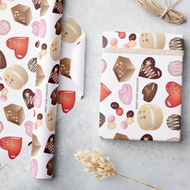 Cute Chic Colourful Chocolate Candy Heart Pattern Wrapping Paper (Creator Uploaded)