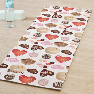 Cute Chic Colourful Chocolate Candy Heart Pattern Yoga Mat