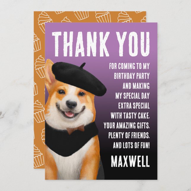 Cute Chic Corgis Birthday Thank You Card (Front/Back)